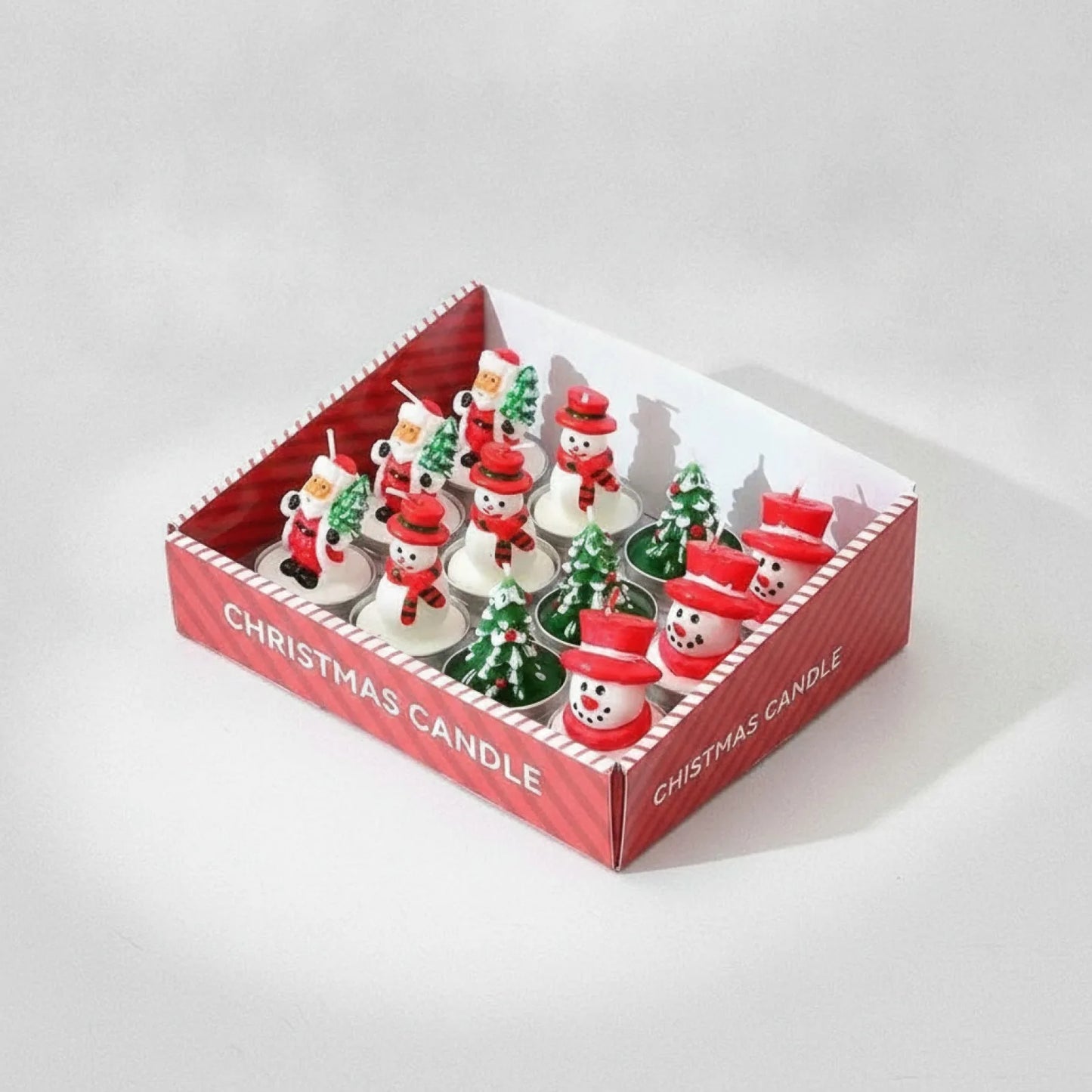 Lot de 12 Bougies de Noël Parfumées Sans Fumée