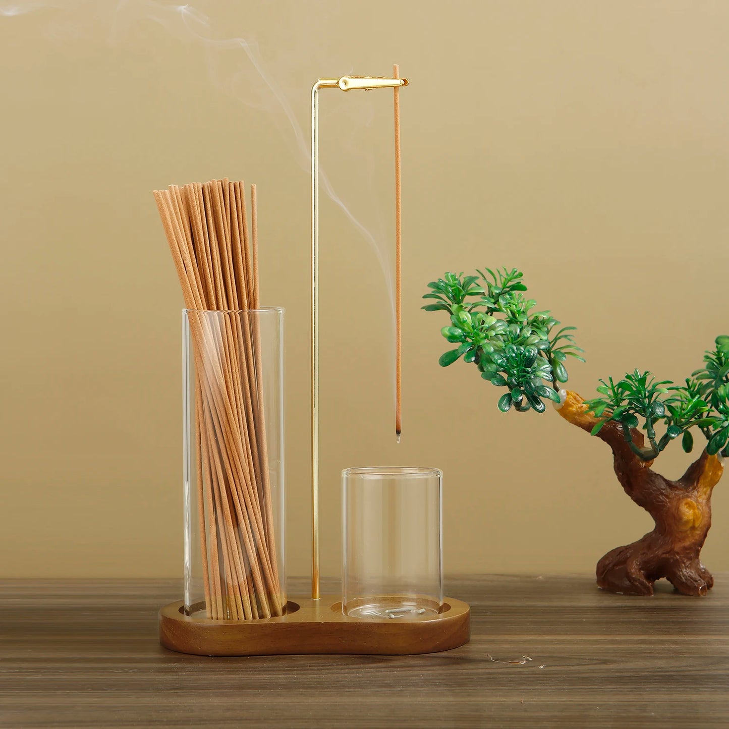 Porte-encens 2 en 1 Bois & Verre - Ambiance Zen
