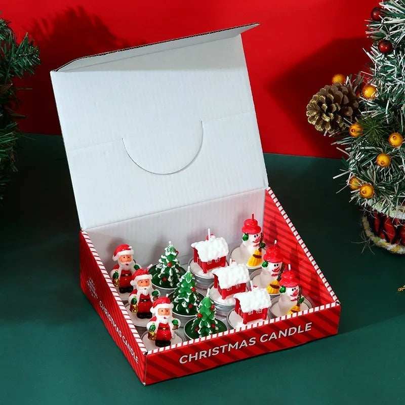 Lot de 12 Bougies de Noël Parfumées Sans Fumée