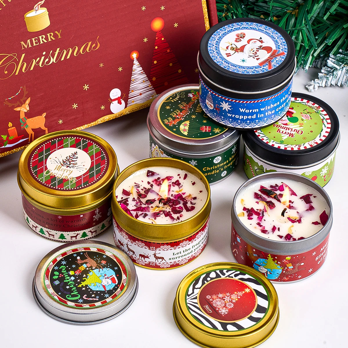 Bougie Parfumée Noël UDOCOOL aux Fleurs Séchées
