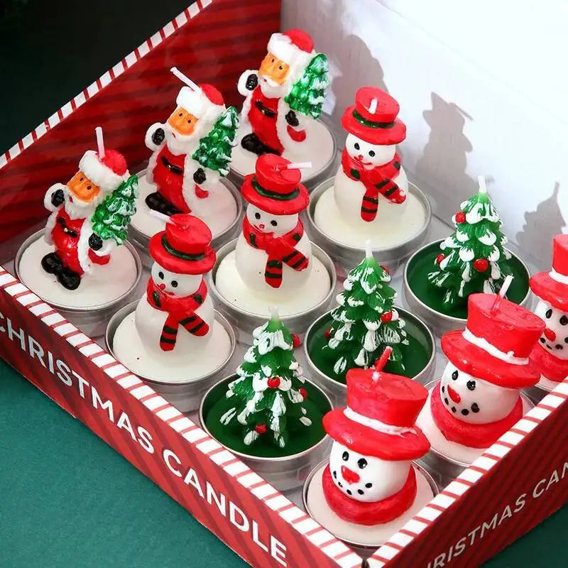 Lot de 12 Bougies de Noël Parfumées Sans Fumée