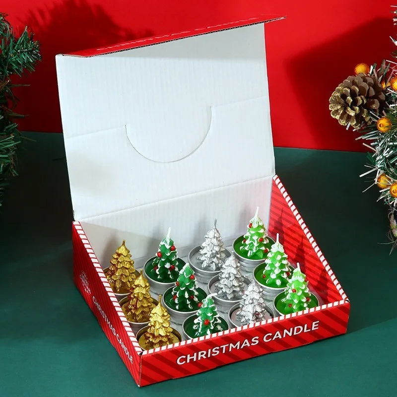 Lot de 12 Bougies de Noël Parfumées Sans Fumée