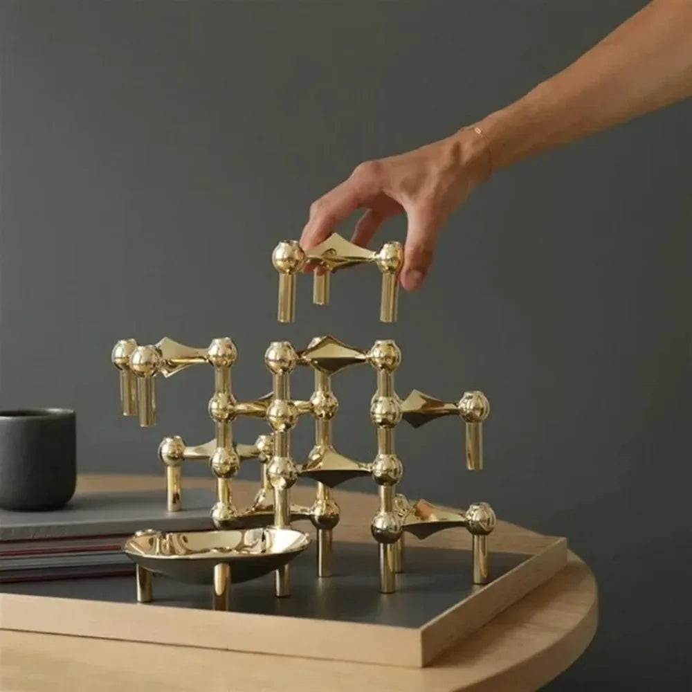 Porte-bougie Design Moléculaire Métal Chic