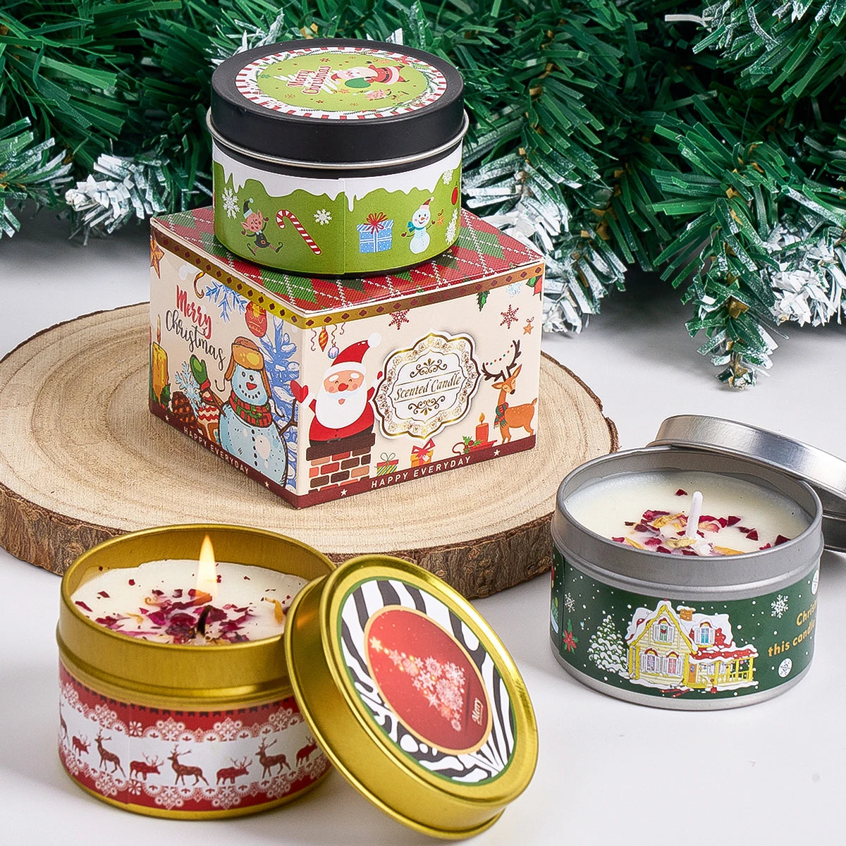 Bougie Parfumée Noël UDOCOOL aux Fleurs Séchées