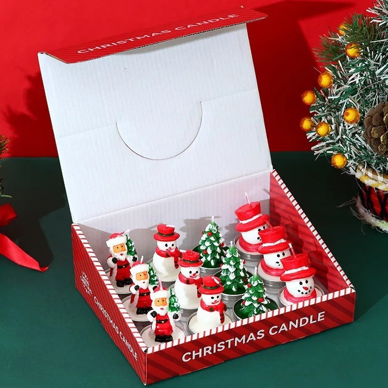 Lot de 12 Bougies de Noël Parfumées Sans Fumée