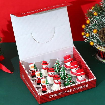 Lot de 12 Bougies de Noël Parfumées Sans Fumée