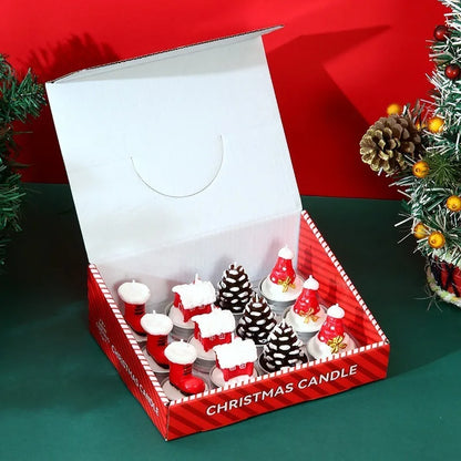 Lot de 12 Bougies de Noël Parfumées Sans Fumée