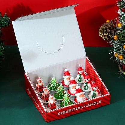 Lot de 12 Bougies de Noël Parfumées Sans Fumée
