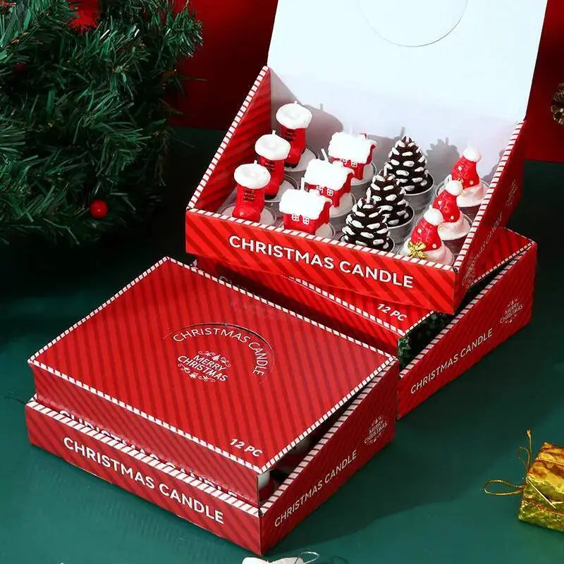 Lot de 12 Bougies de Noël Parfumées Sans Fumée