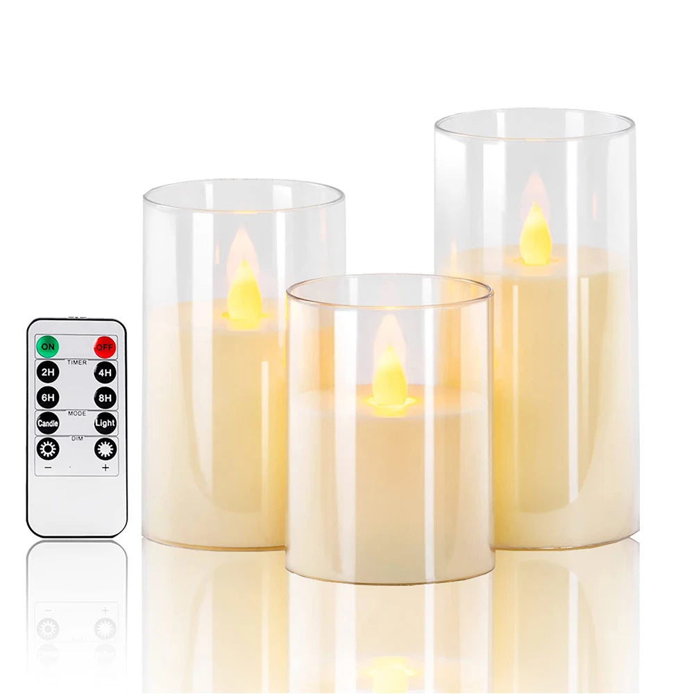 Set 3 Bougies LED Acryliques avec Télécommande