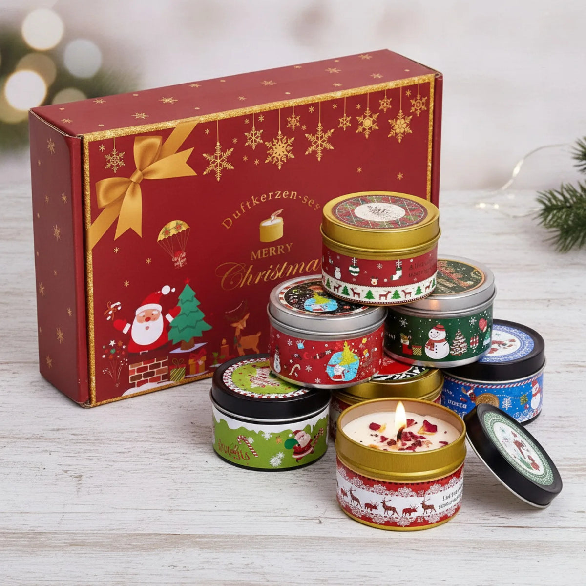 Bougie Parfumée Noël UDOCOOL aux Fleurs Séchées