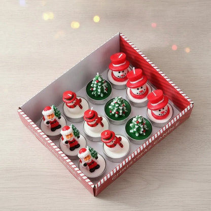 Lot de 12 Bougies de Noël Parfumées Sans Fumée