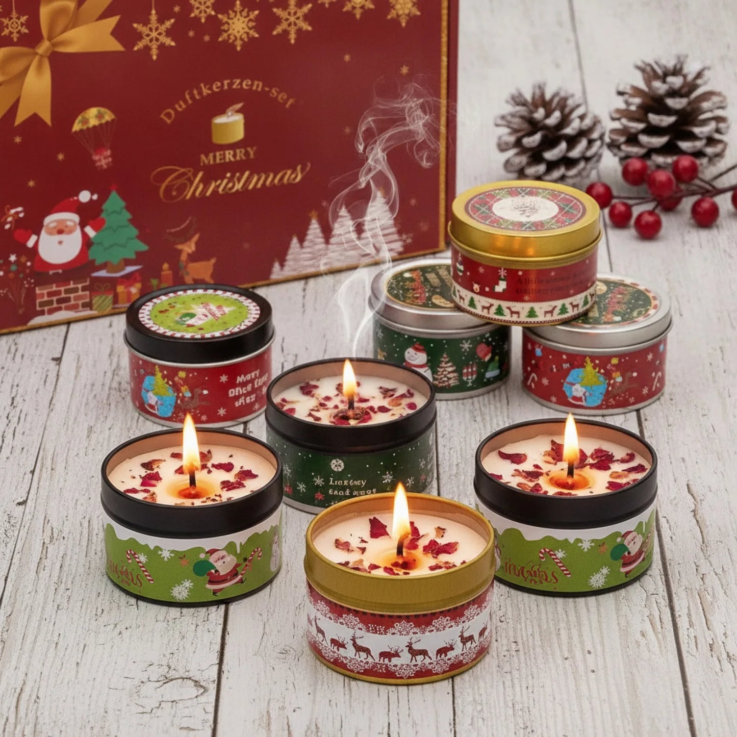Bougie Parfumée Noël UDOCOOL aux Fleurs Séchées