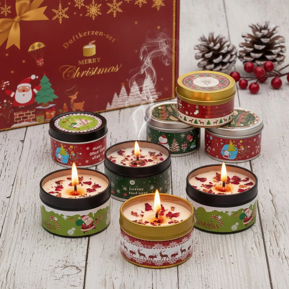 Bougie Parfumée Noël UDOCOOL aux Fleurs Séchées