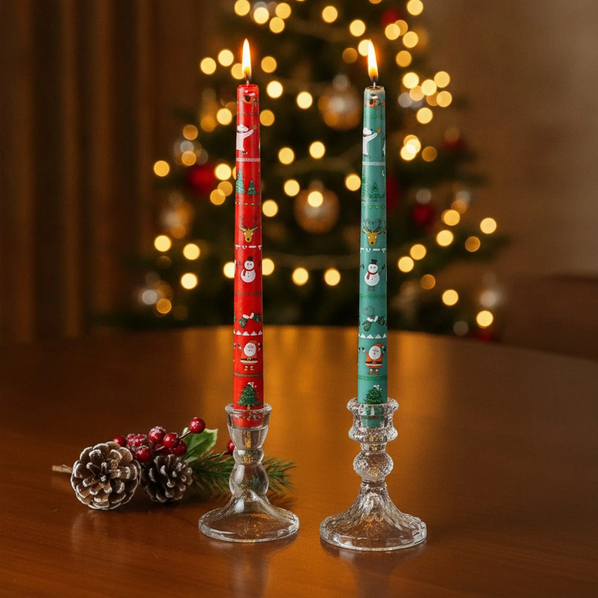 Lot de 2 Bougies de Noël Hautes 25cm - Décoration Festive