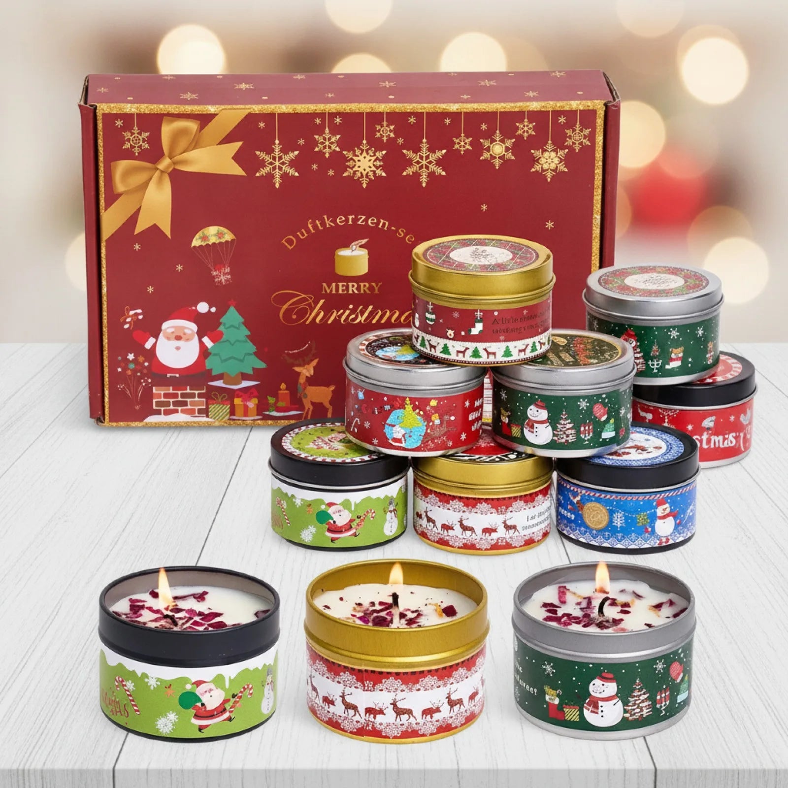 Bougie Parfumée Noël UDOCOOL aux Fleurs Séchées