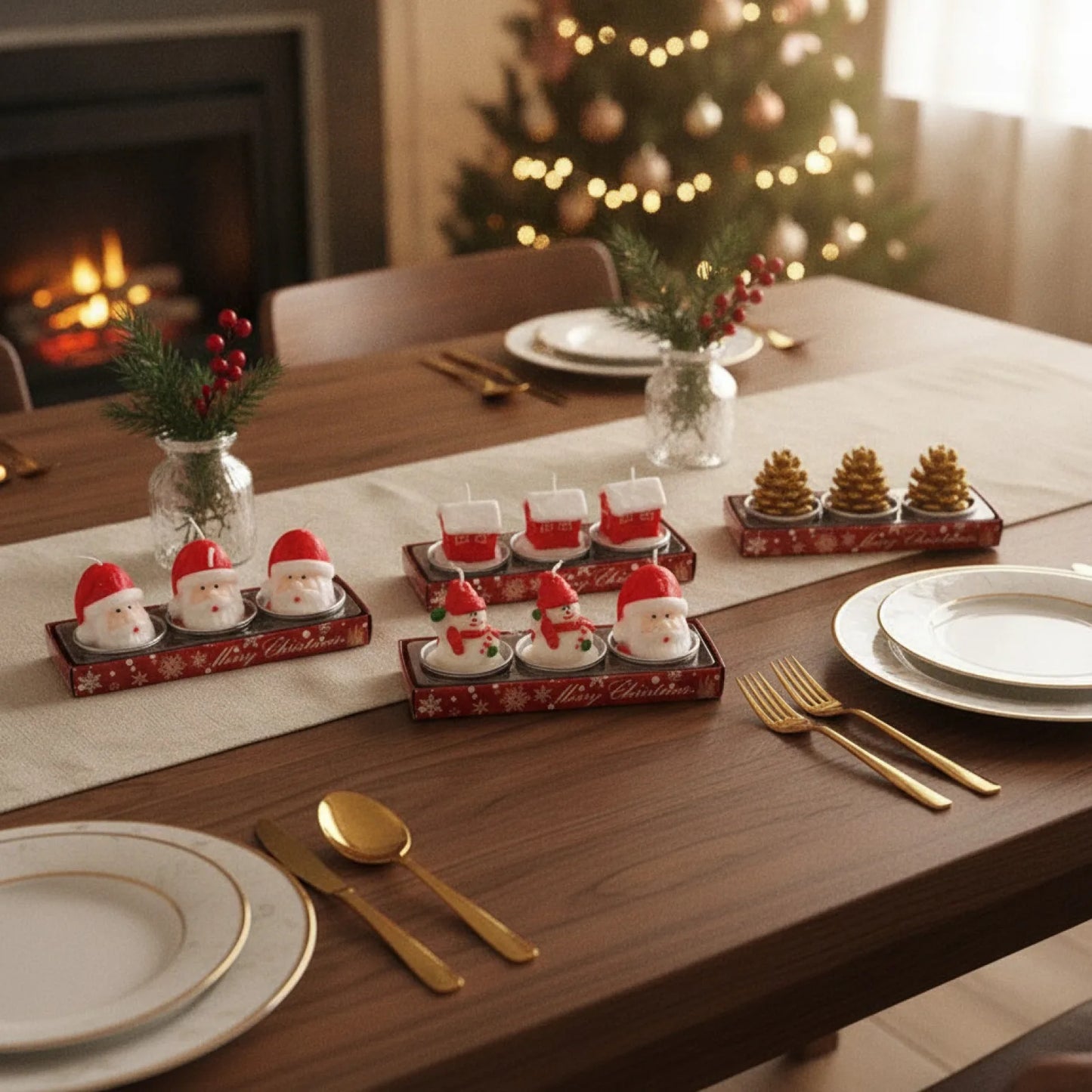 Bougies de Noël Festives - Lot de 3