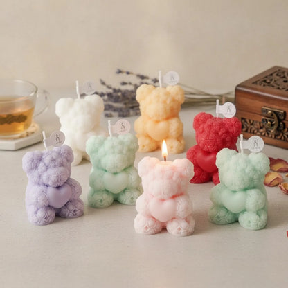Bougie Ours Rose Parfumée Cire de Soja Artisanale
