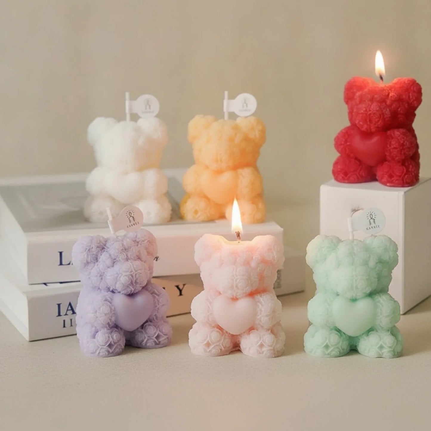 Bougie Ours Rose Parfumée Cire de Soja Artisanale
